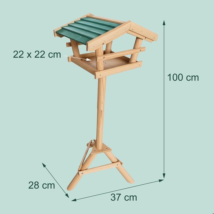 Relaxdays Nichoir à oiseaux pied Support de jardin Mangeoire en bois Déco H x l x P: 100 x 37 x 43 cm, avec toit vert