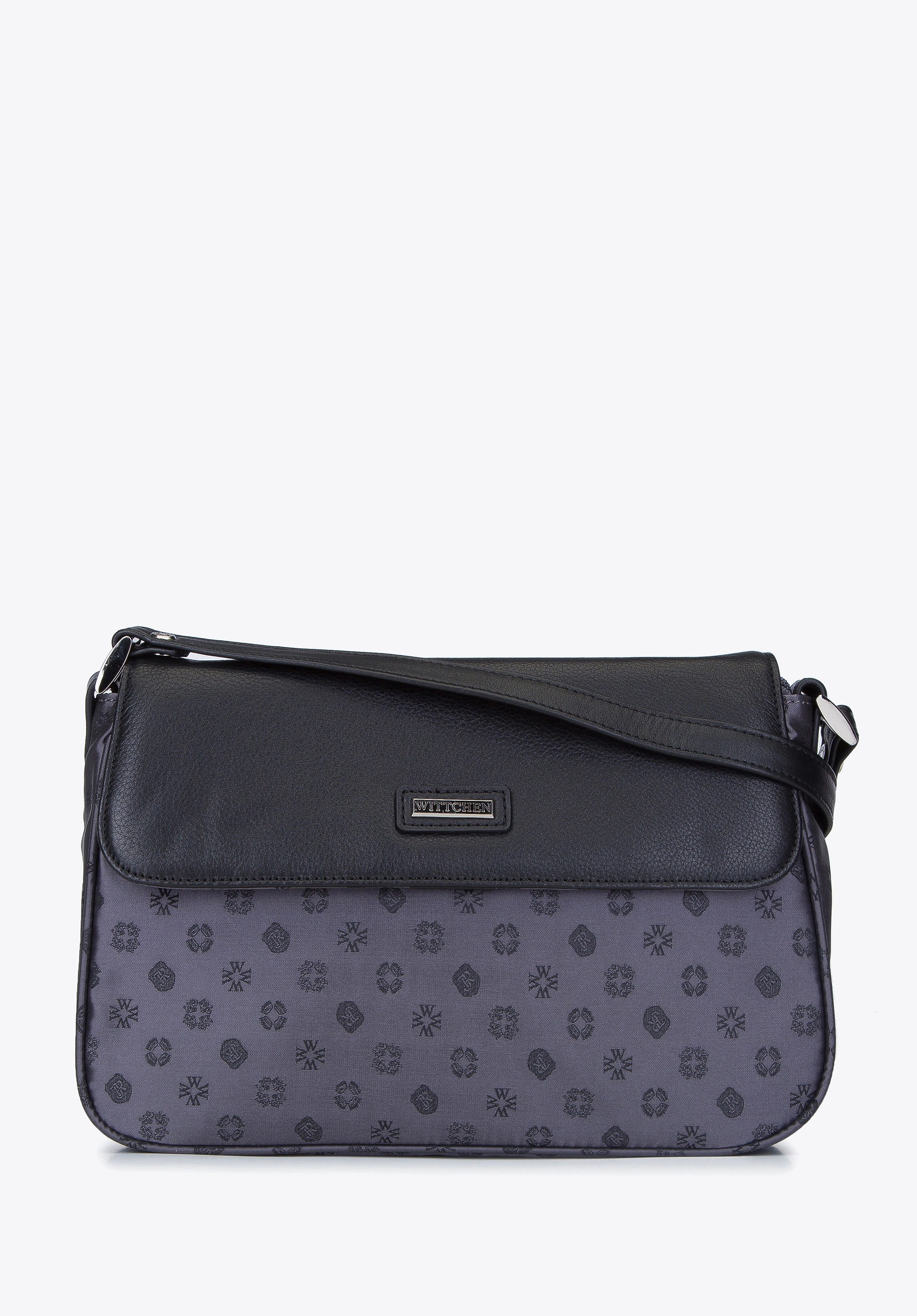 Torebka crossbody ze skóry i żakardu z monogramem szara