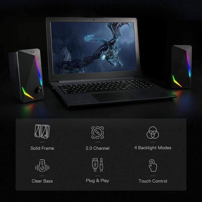 Haut-parleurs PC - REDRAGON - GS510 - 2x35W - RGB - Alimentation USB