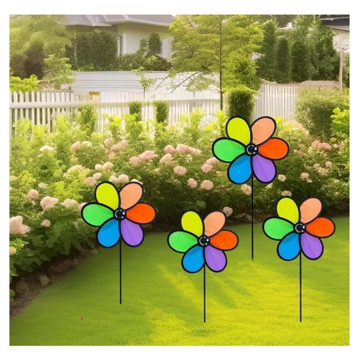 Lot de 4 moulins à Vent pour Jardin et extérieur Accessoires de décoration Arc-en, pelouse, Aire de Jeux, Balcon, Cour, terrasse