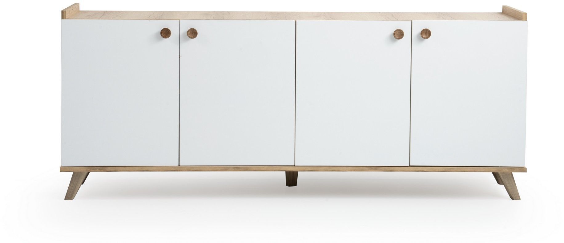 Aparador escandinavo - SUMER - 4 puertas - 180 x 78 x 41 cm - Roble / Blanco