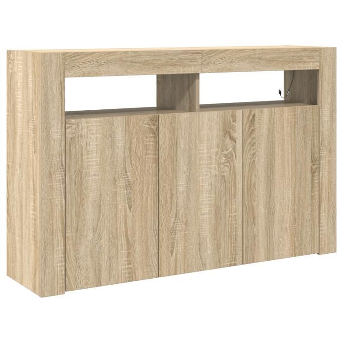 Mueble de almacenamiento - Roble Sonoma - 116 x 30 x 75 cm - 8 compartimentos - Iluminación LED multicolor