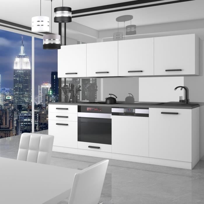 Cucina completa - B BELIN GROUP - ALICE - 240 cm - Bianco opaco - Design contemporaneo