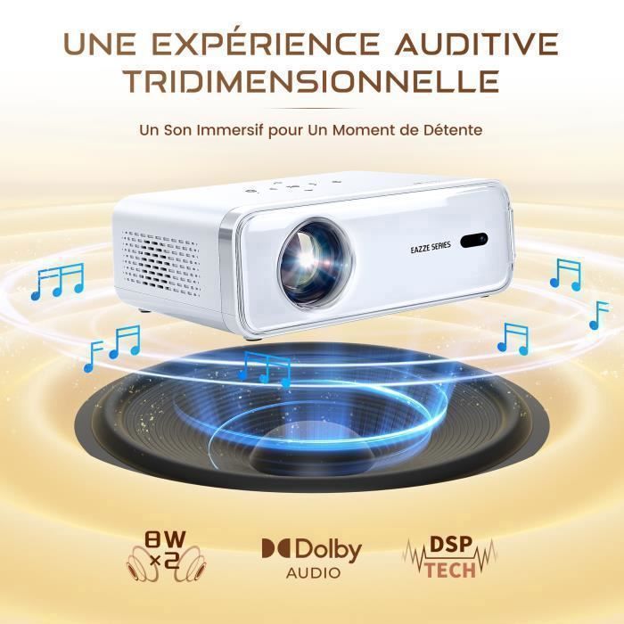 Netflix Built-in Aurzen Eazze D1 4K Mini Smart Projector with 5G WiFi, Bluetooth, Auto Focus/Keystone Correction, Dolby Audio, White