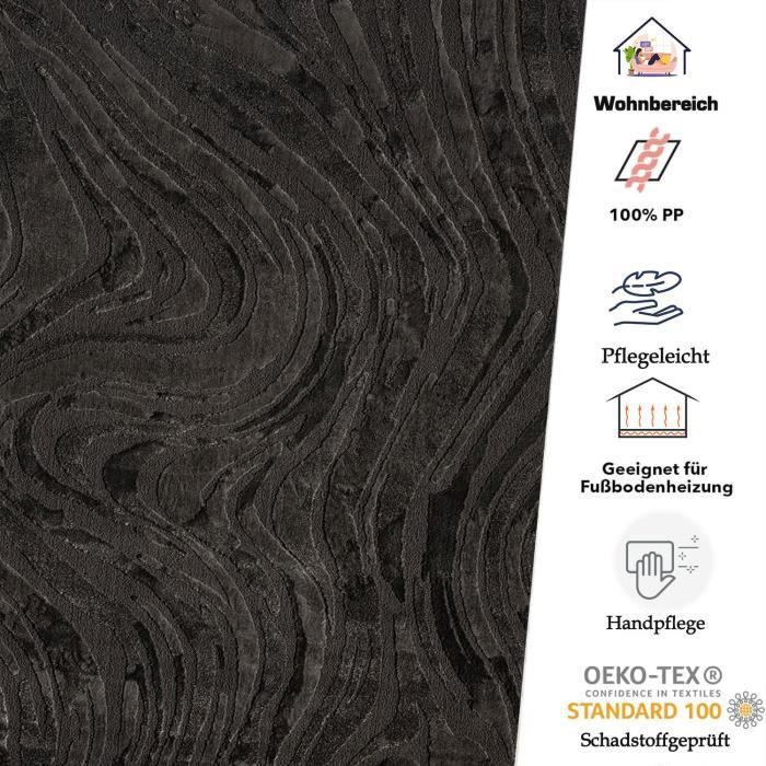 Moderner Wohnzimmerteppich mit kurzem Flor und 3D-Wellenmuster – VIMODA – Berber – Anthrazit 80 x 150 cm