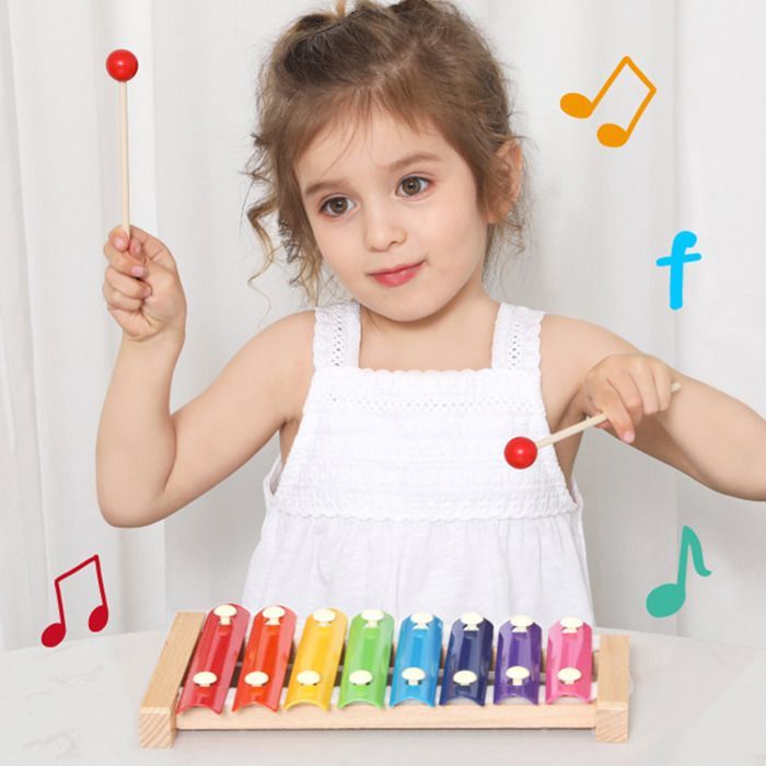 Xilófono infantil SALUTUYA, xilófono de madera de 8 tonos con barras de colores, juguete educativo profesional, madera de pino.