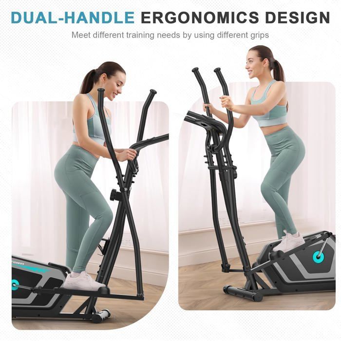 Elíptica silenciosa 3 en 1, 16 niveles de resistencia, peso máximo 130 kg, pantalla LCD, compatible con aplicación, ideal para entrenamiento cardiovascular en casa, color negro y azul.