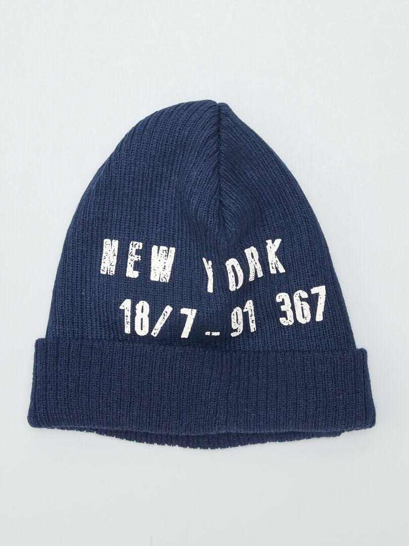 Gorro de tricô com estampa frontal - AZUL