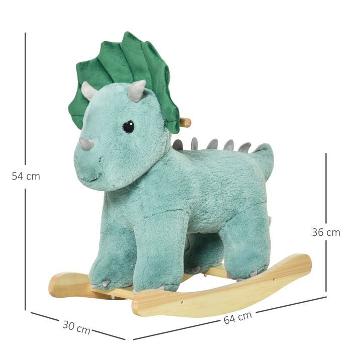 Gungleksak - HOMCOM - Dinosaurie Rytande Ljudeffekt Kort Plyschleksak för Barnrum - Trä - Blågrön