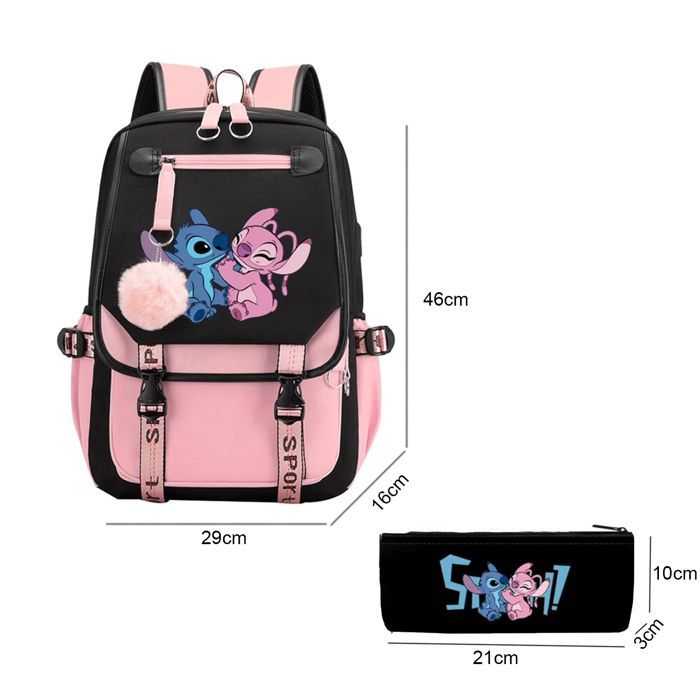 Mochila infantil Stitch com estojo, mochila escolar para meninas, design fofo do Stitch, à prova d'água.