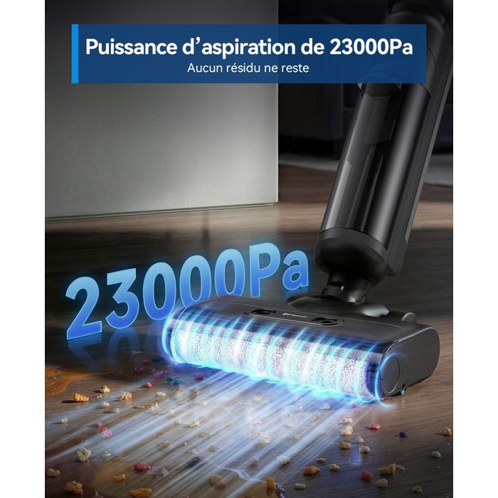Aspirateur Laveur Sans Fil-Redroad H13- 23000Pa,Autonomie 75min,Auto-Nettoyage, Anti-Enchevêtrement, Écran OLED,pour Sols Durs-Noir