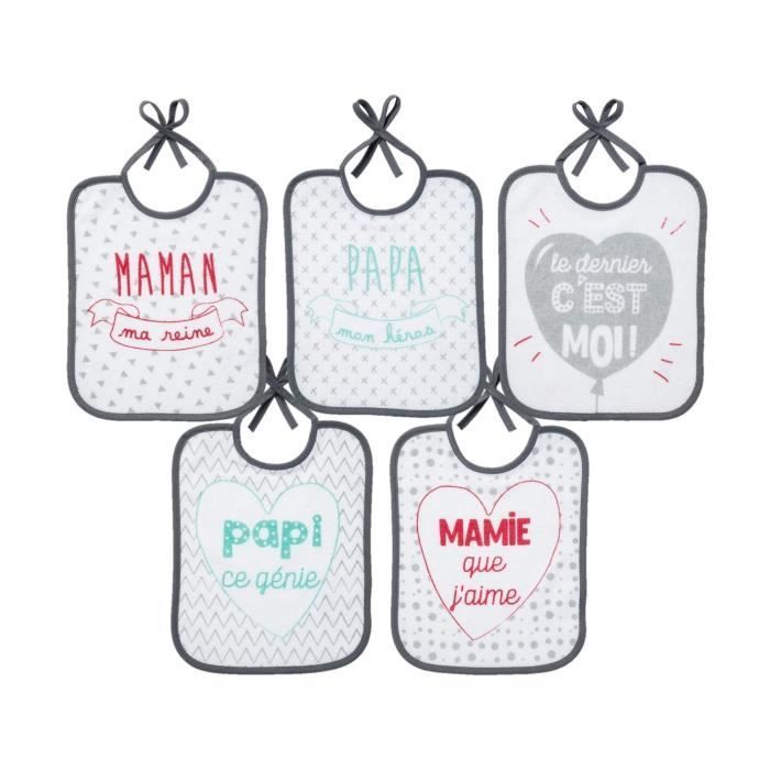 Set di 5 bavaglini per neonati BABYCALIN con messaggio per la famiglia - 20 x 25 cm