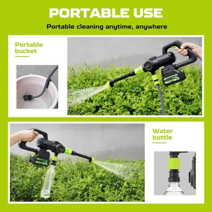 Idropulitrice portatile - 200 bar - 1200 W - 2 batterie - Ugello 6 in 1