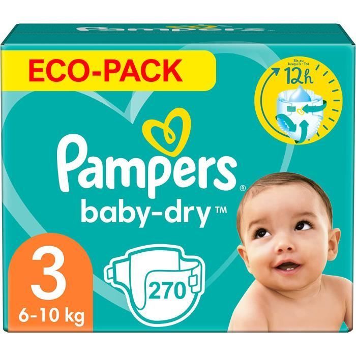 PAMPERS BABY-DRY TAILLE 3 270 COUCHES (6-10 KG)