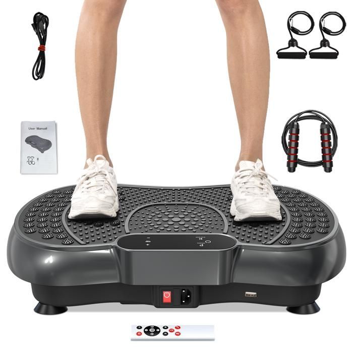 Pedana vibrante con motore silenzioso + Bluetooth - 99 livelli di vibrazione + 15 programmi di allenamento - con telecomando - Nero