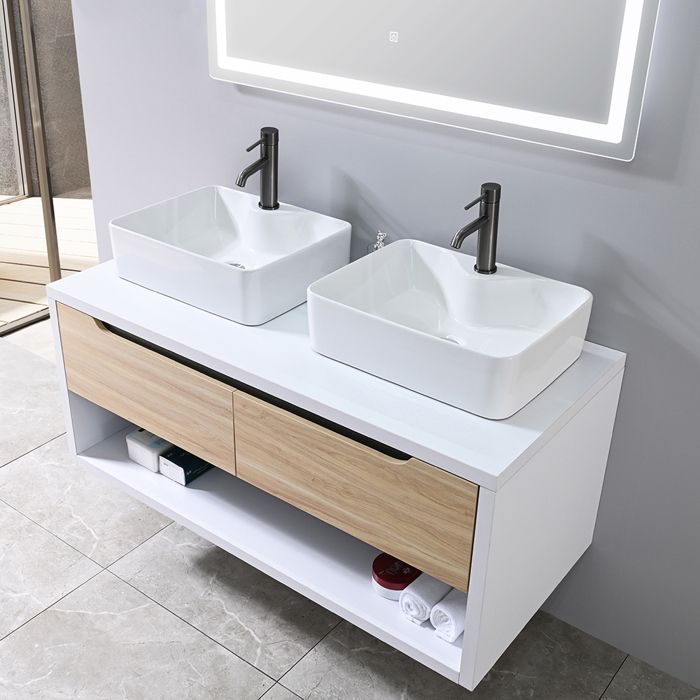 Mueble de baño con doble lavabo de 120 cm en madera y blanco con espejo LED LB-8153-120 LuxuryBain-