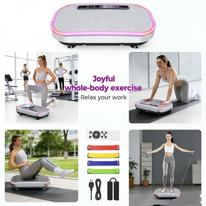 Plataforma vibratoria, control remoto, 120 velocidades potentes y ajustables, capacidad de carga de 150 kg, entrenamiento de cuerpo completo - Blanco