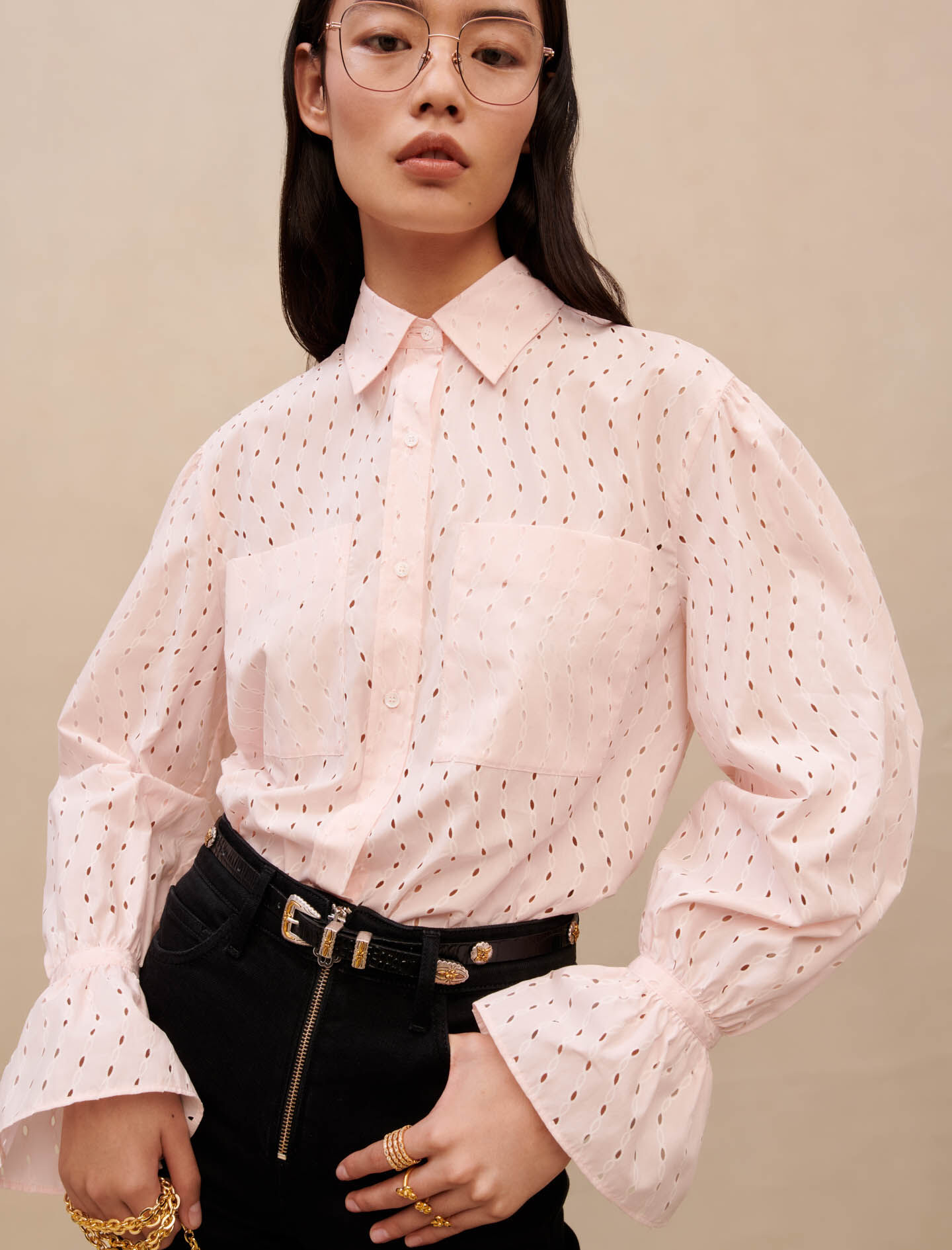 Roze shirt met Engelse borduursels - Roze