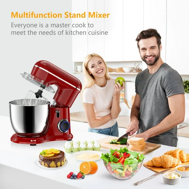 Samsaimo Küchenmaschine, 6,5 l, 660 W, 10 Geschwindigkeitsstufen, kippbarer Rührkopf, elektrische Küchenmaschine mit Schüssel, Knethaken, Rührbesen und Schneebesen für die meisten Hobbyköche