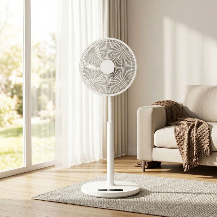 Ventilador de pedestal - HOMCOM - 12 velocidades, 4 modos, temporizador de 9 horas, oscilación de 120°, altura ajustable - ABS - 39x39x108cm - Blanco