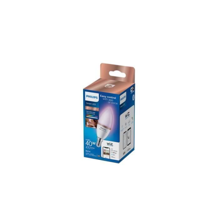 Bombilla LED Philips Wiz Connected tipo vela - EyeComfort - Multicolor - 4,9 W - 470 lúmenes - E14 - 93208