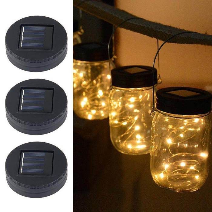 Solar Mason pot Lights pack de 3 Garden decor Mason pot Lights 20 LED Solar Fairy chandelier meilleur pour la bouche