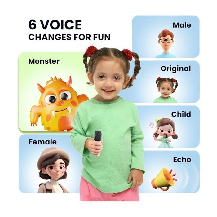 Mini portable karaoke with Bluetooth speaker and 2 wireless microphones, ideal gift for birthday parties.