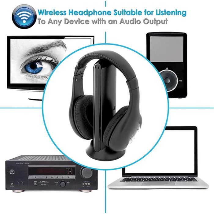 Fone de ouvido sem fio cinco em um para uso em TV e computador. 1 unidade. Etiqueta