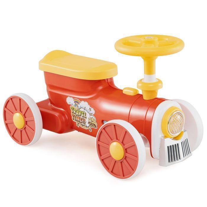 DREAMADE Macchinina a spinta con vano portaoggetti e pulsante sonoro fischio da treno, bicicletta senza pedali, monopattino leggero, arancione