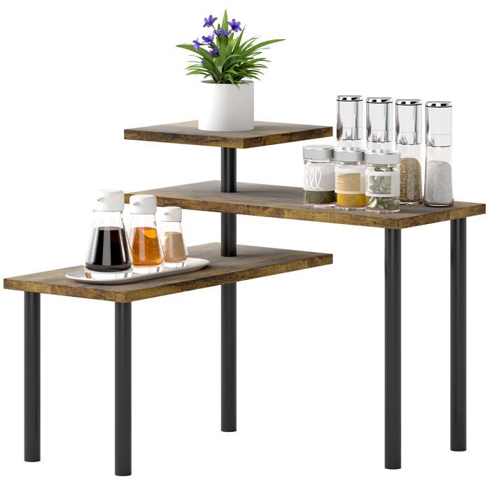 Estantería de cocina - HOMCOM - giratoria - 3 niveles - estructura metálica - 40 x 18 x 36,5 cm - marrón rústico