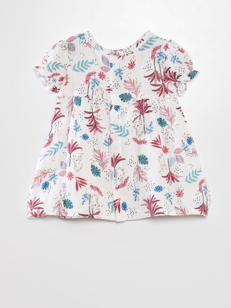 Jurk van katoengaas met print 'Petit Béguin' + hoofdband - BEIGE