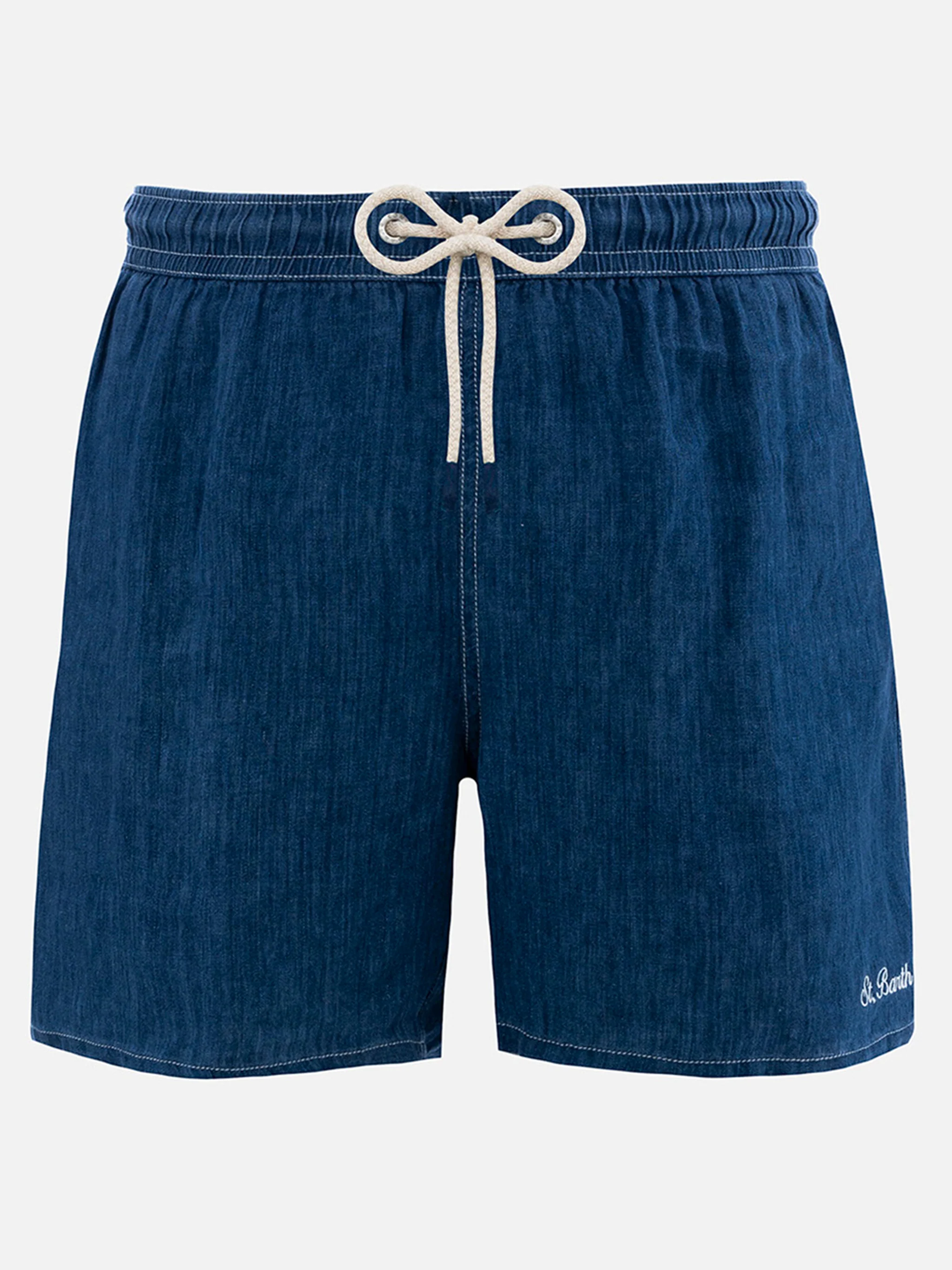 Gustavia Heren Mid-Length Zwempak van Blauw Denim Linnen