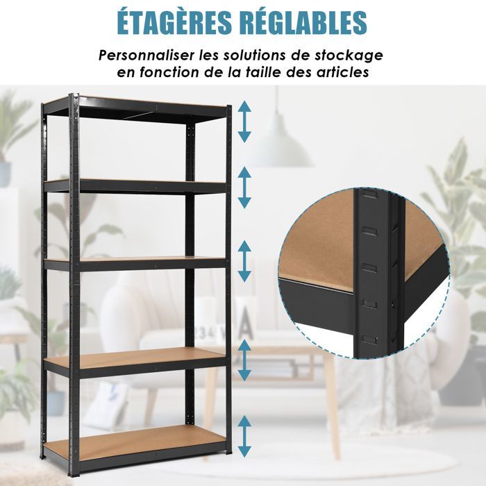 Mueble de almacenamiento multiusos COSTWAY, capacidad de carga de 875 kg, 5 estantes ajustables, estantería para garaje, taller, cocina y almacén, color negro.