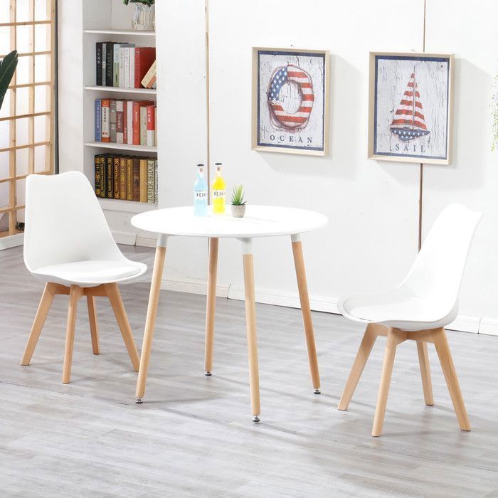 Chairs - DOWISDOLY - Set of 6 - Scandinavian Chairs - Wooden Legs - W 49 x D 42 x H 83 (white)