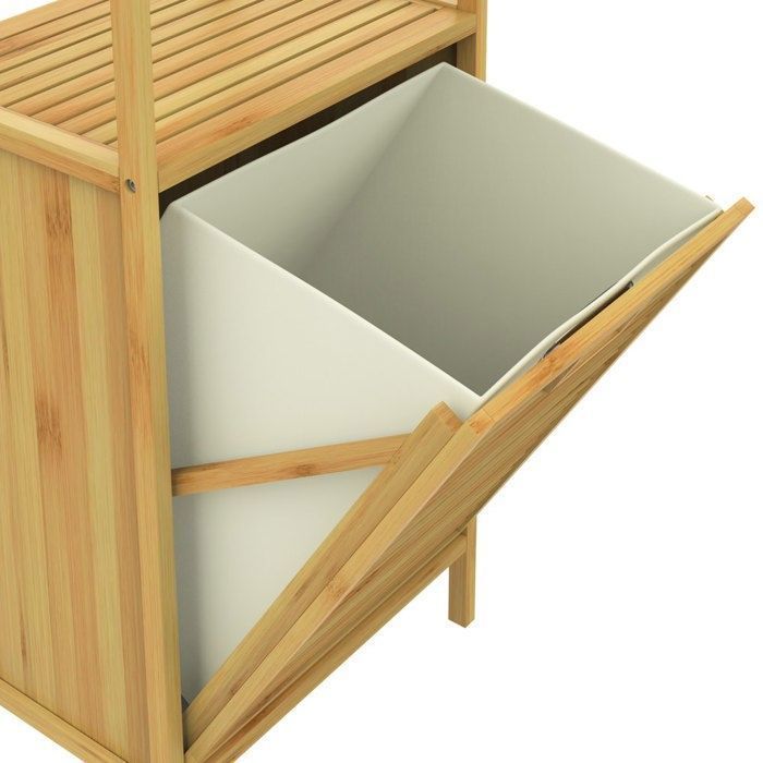 CASARIA® Mobile bagno 2 in 1 con cesto portabiancheria integrato e cestino per rifiuti in bambù removibile da 36 litri, 90 x 40 x 35 cm