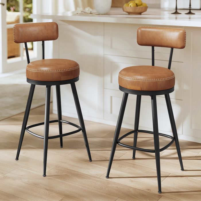 Tabouret de Bar - VASAGLE - Siège Rembourré - Style Moderne Mi-siècle - Marron Caramel
