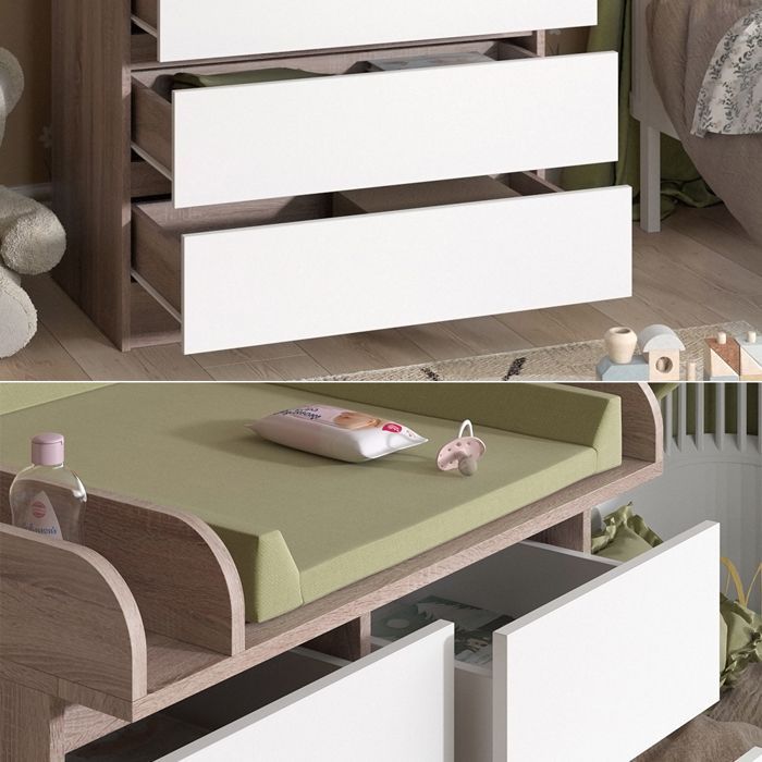 Emma changing table 80x110.2cm with 5 drawers Sonoma/white Vicco 51736
