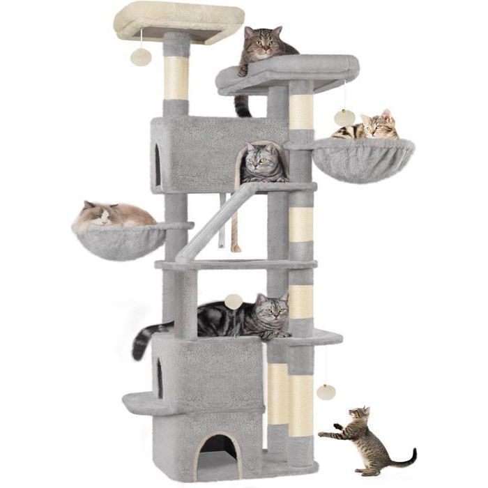 185 cm Arbre à Chat, Grande Tour à Chat pour Chats d'intérieur, Meuble de Maison pour Chat avec 2 Plates-Formes, 3 Condos