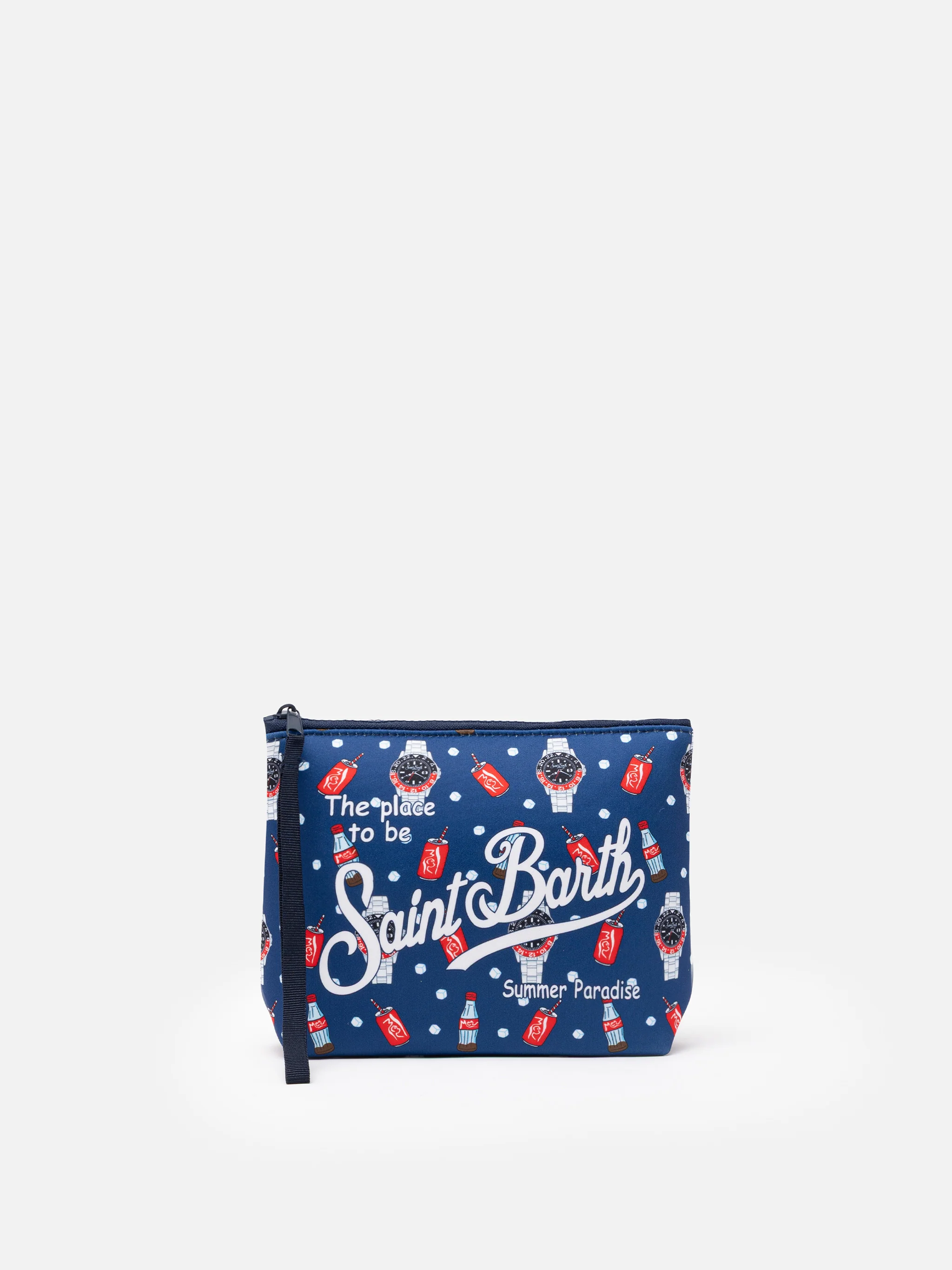Aline scuba clutch tas met horloge- en cola-print