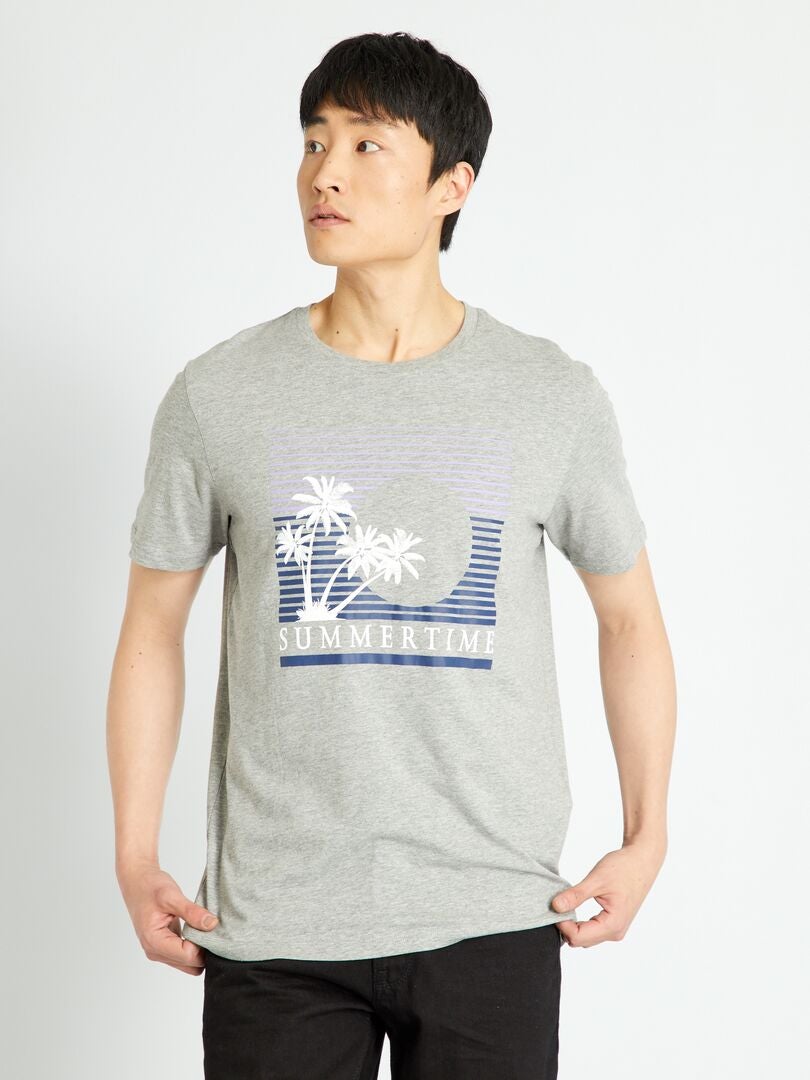 Camiseta de algodão estampada 'Holidaze' - Cinza