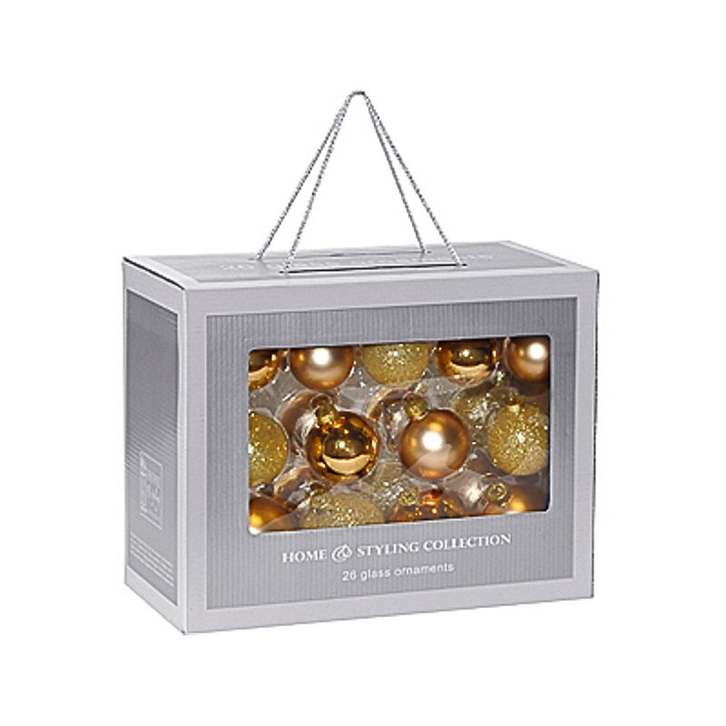 Weihnachtskugeln, 26 Stück, Glas, Gold