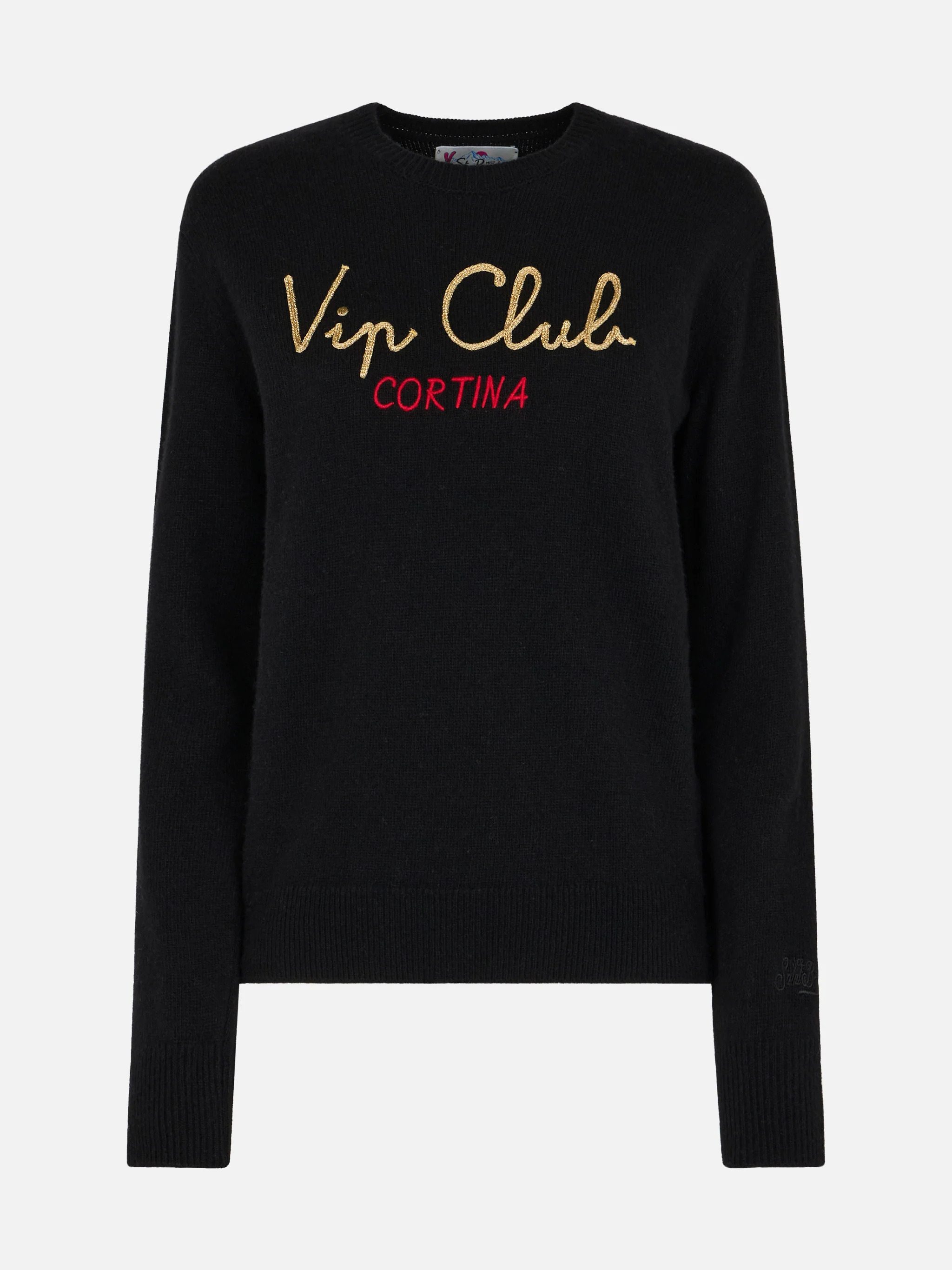 Maglione da donna nero New Queen con ricamo Vip club Cortina | VIP CLU