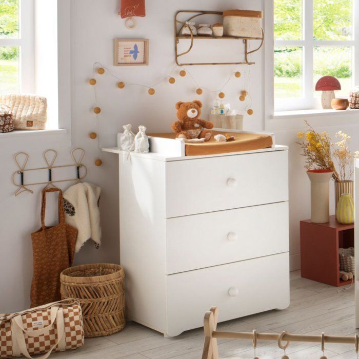 Chambre bébé duo Basic boule: Lit 120x60, commode à langer - Babyprice - Blanc