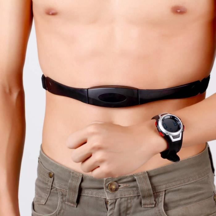 Orologio sportivo wireless con fascia toracica, cardiofrequenzimetro impermeabile fino a 3 metri, nero