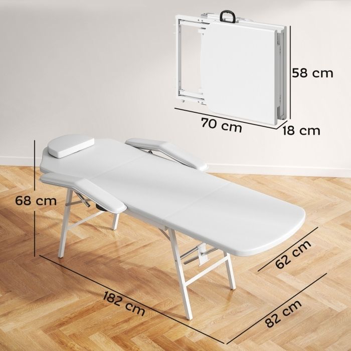 WELLTIN Opklapbare massagetafel 182x82x68 cm, Verstelbaar draagbaar massagebed, Kunstleer, Opklapbare esthetische tafel, Hoofdsteun