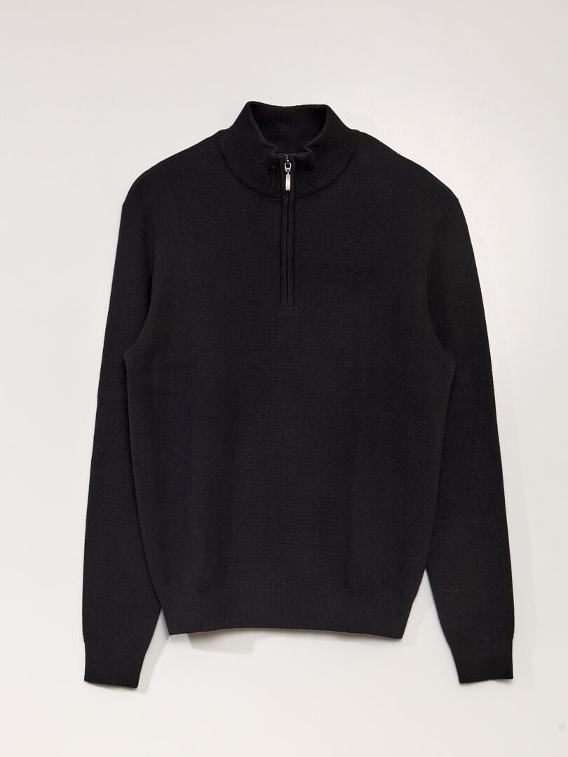 Suéter de gola alta com zíper - preto