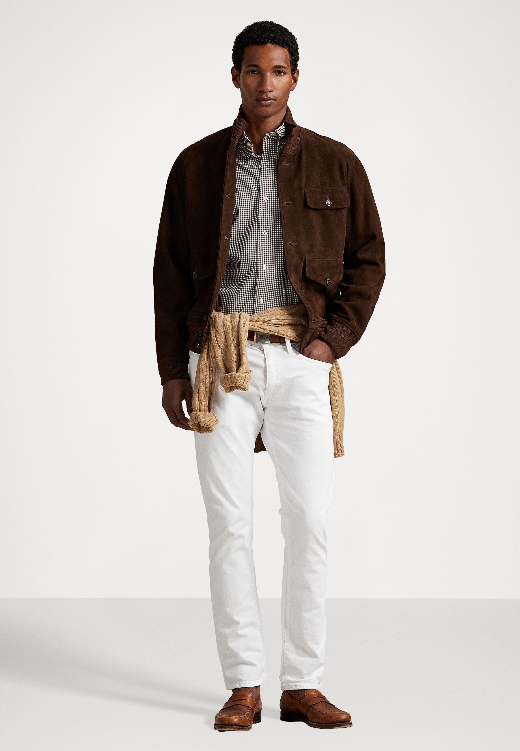 Camisa Polo Ralph Lauren CUSTOM FIT GINGHAM STRETCH POPLIN - Camisa - marrom cobre/branca