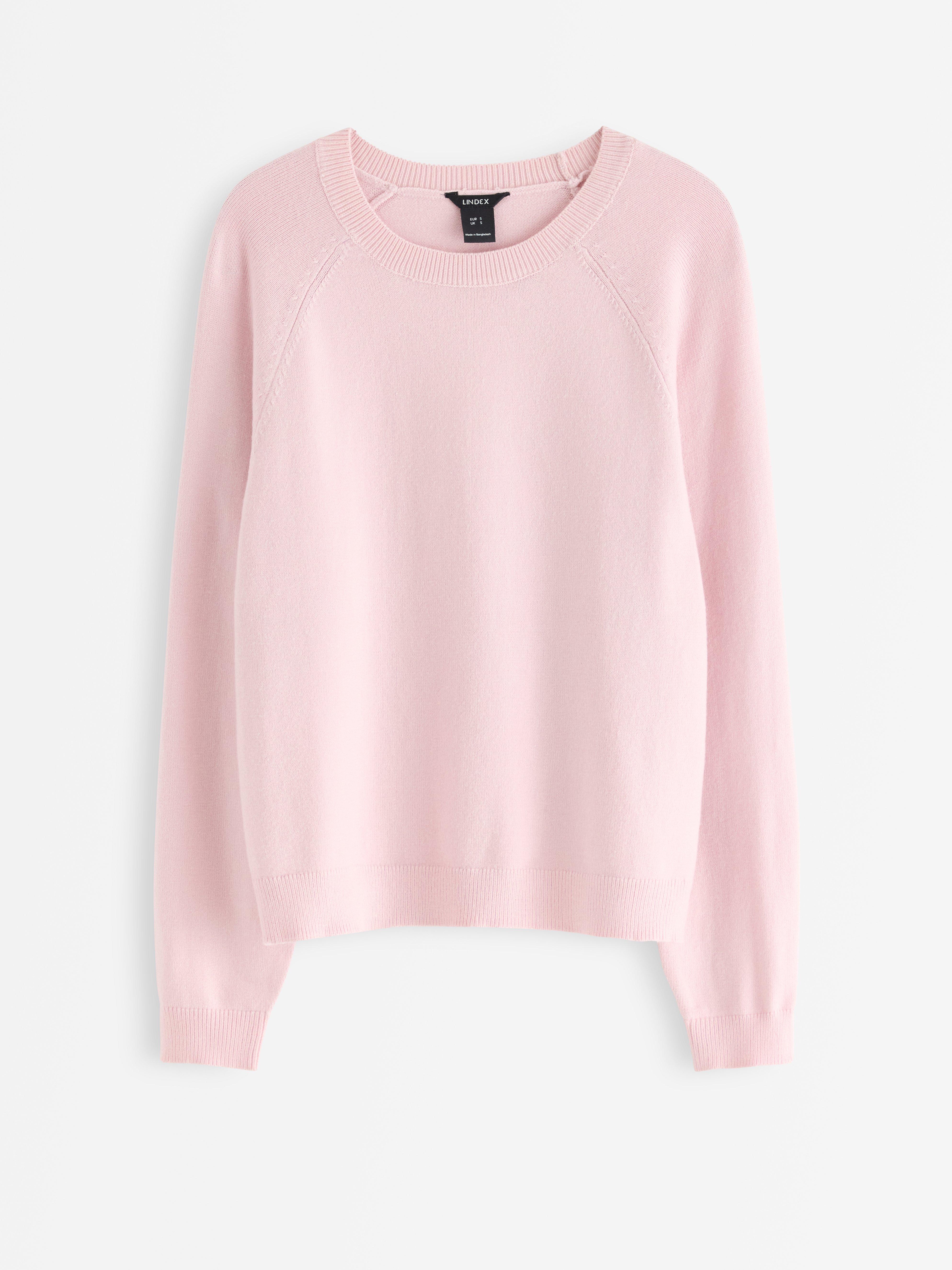Suéter de tricô fino rosa claro