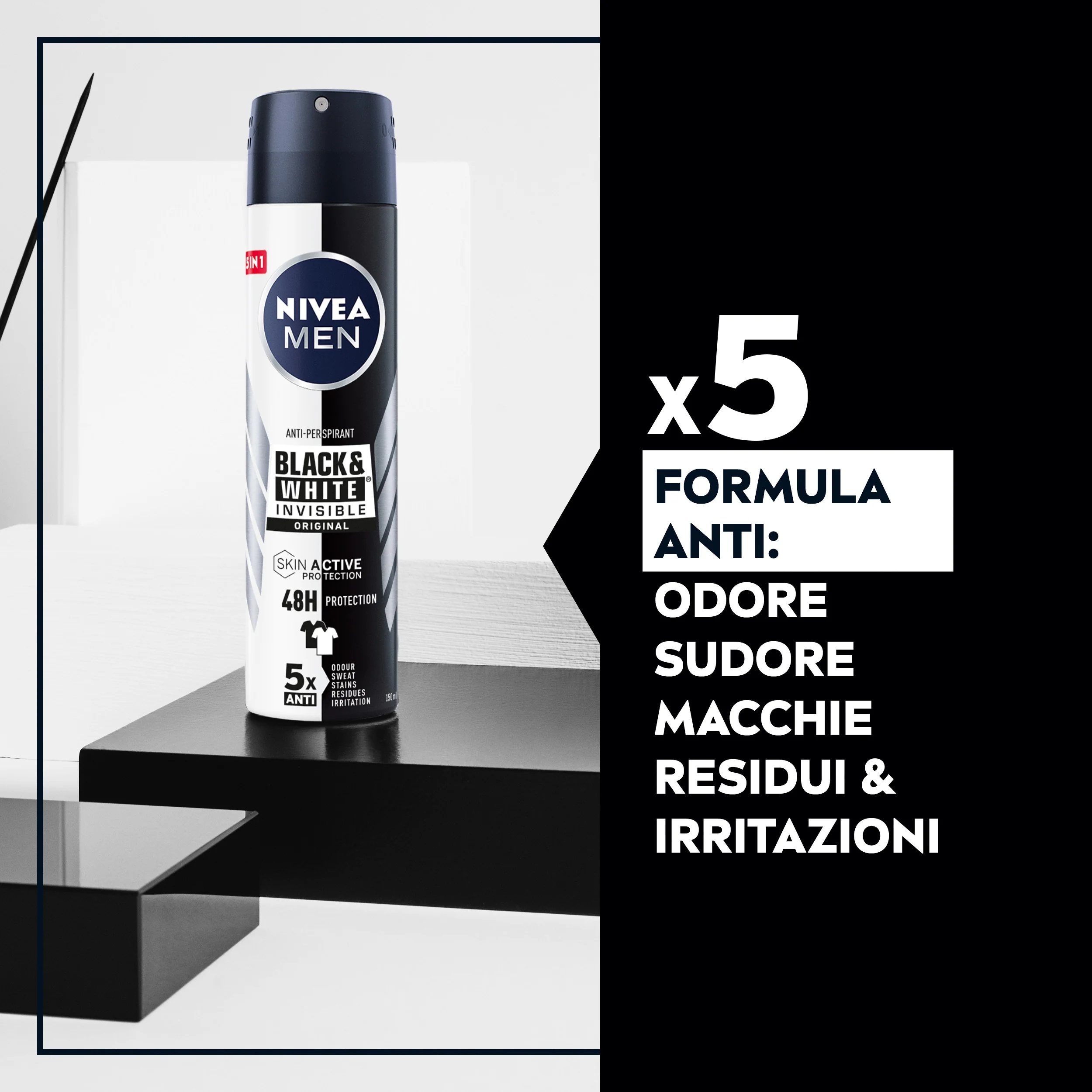 NIVEA Nivea Black & White Desodorante en spray invisible Original para todo tipo de pieles.
