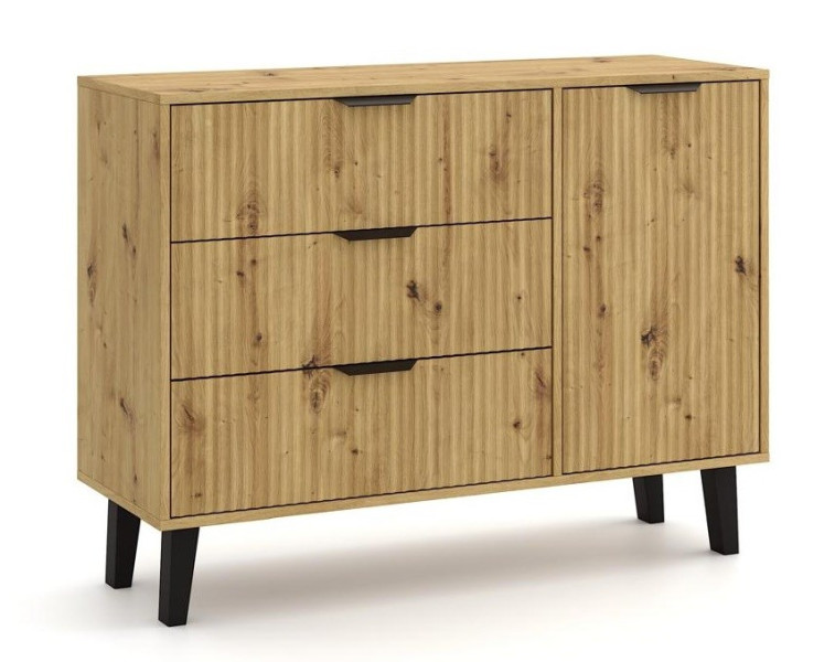Komoda Scandi Slim 1D3S dąb artisan ryflowany front 110 cm